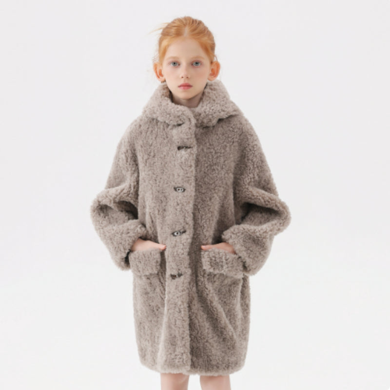 Autumn And Winter New Girls' Imitation Lamb Wool Coat Mid-length Wool