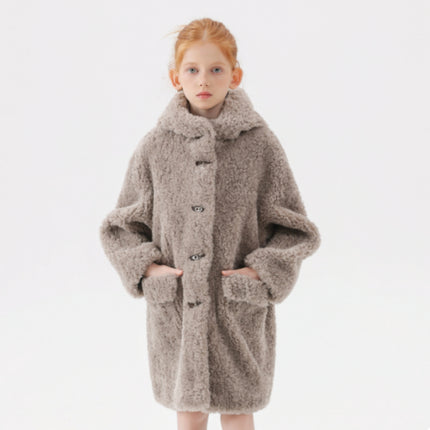 Autumn And Winter New Girls' Imitation Lamb Wool Coat Mid-length Wool