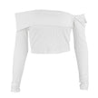 Slotted Collar Splice Super Short Long Sleeve Top Women's Wear
