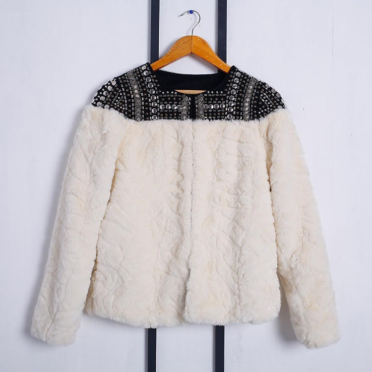 Lamb Wool Beaded Fur Short Coat Thickened Cashmere