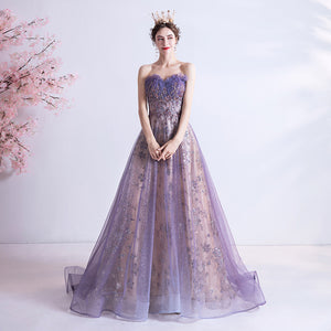 Strapless Purple Sequin Starry Dress Wedding Dress