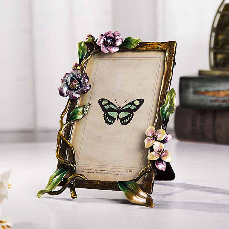 Creative Enamel Colored Metal Photo Frame With Flower And Bird Photo Frame