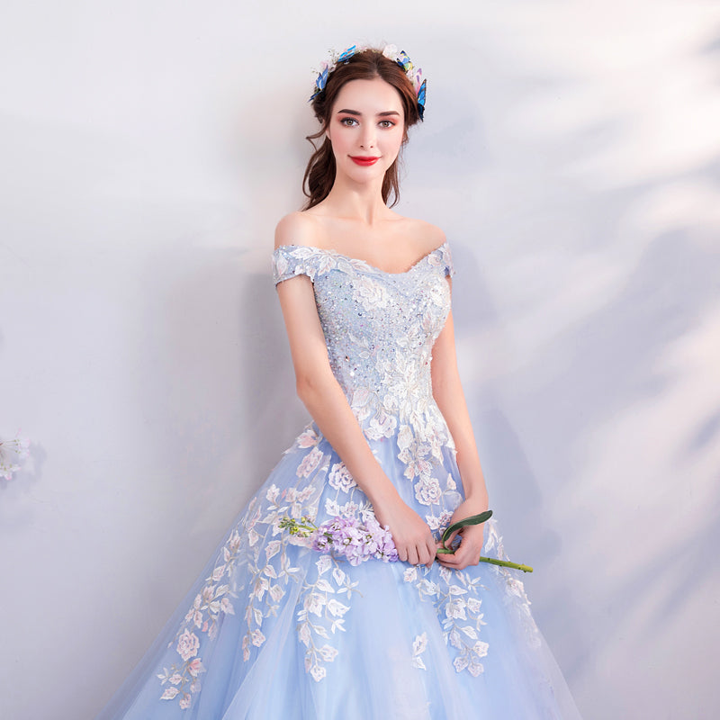 Blue Flowers Bride Wedding Toast Art Test Wedding Evening Dress