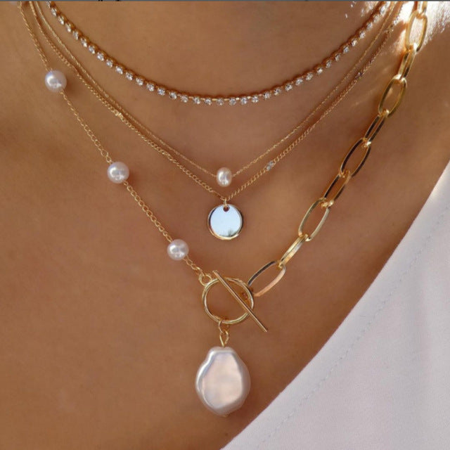Multilayer Trend Elegant Jewelry Long Snake Chain Crystal