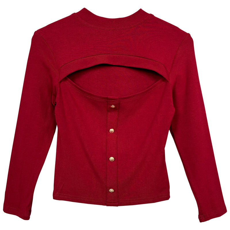Winter New Elegant Slim-fit Hollow-out Slim Fit Short Long Sleeve Top Women