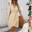 V-neck Short-sleeved Dress Summer Fashion Slim A-line Dresses Beach Clothing For Women