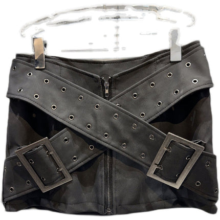 Cross Wide Belt Meter Matte Leather Hot Girl Skirt Hip Skirt