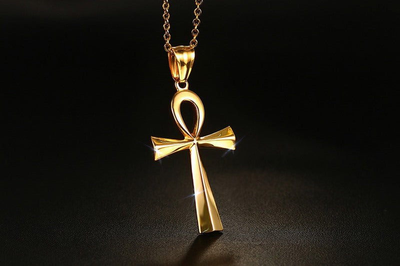 436 Titanium Steel Cross Pendant Gold Necklace
