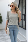 New Solid Color Square Collar Short Sleeve Smocking Loose T-shirt