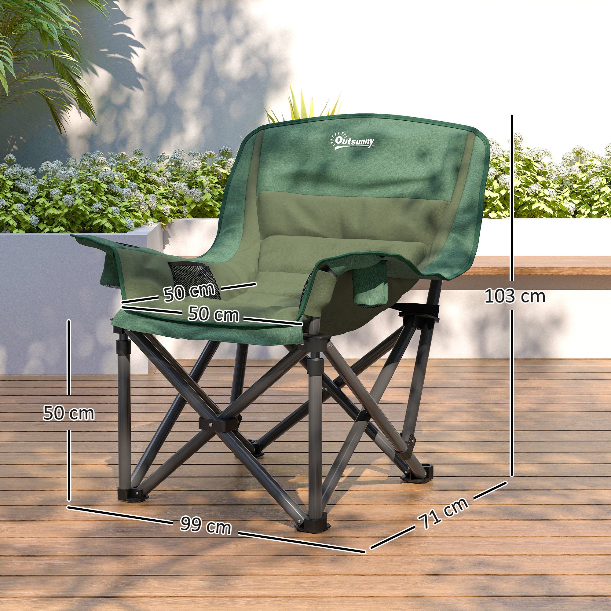 Portable Padded Camping Chair, With Bag - Olive Green