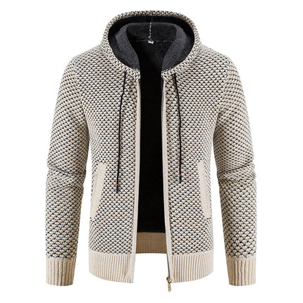 Knitwear Men's Hooded Sweater Fleece-lined Velvet-added Thickness Fleece-lined Warm Cardigan Coat