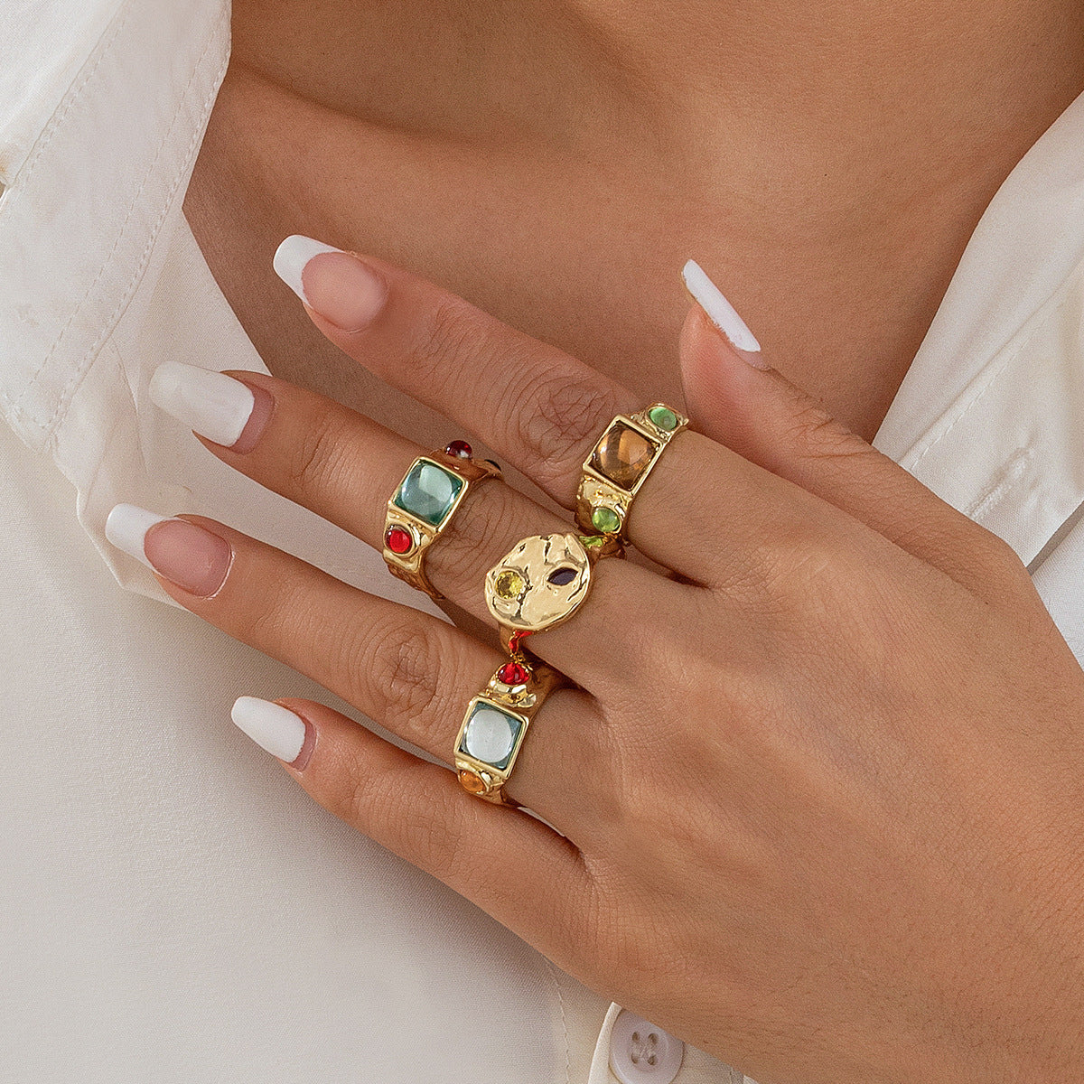 Geometric Diamond Gemstone Ring Suit Women