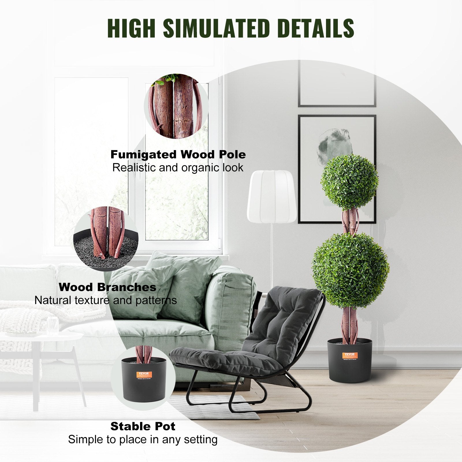 Artificial Boxwood Topiary Tree, 36 Inch Tall (2 Pieces), Double Ball Faux Topiary Trees, Faux Plant W/ Extra Leaves & Pot & Small Decoration, UV Rated Set For Home Decor Indoor/Outdoor