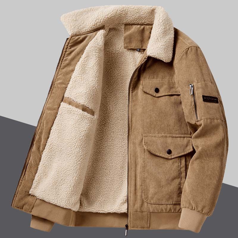 Large Pocket Lambswool Velvet Padded Thickened Coat Men