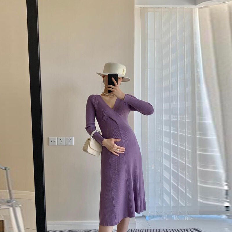 High Stretch Net Red Maternity Dress