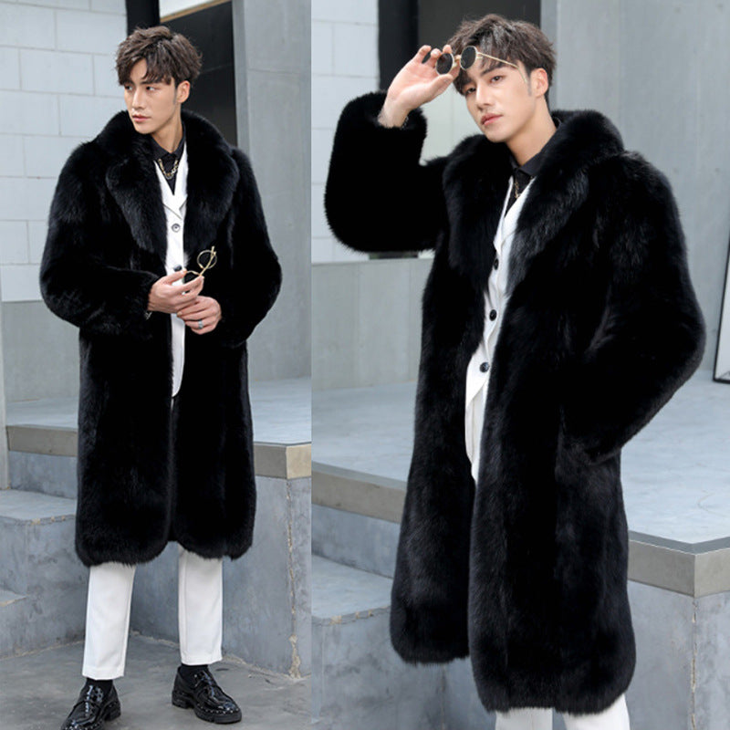 Men's Fur Coat Imitation Fox Hair Long Casual Windbreaker