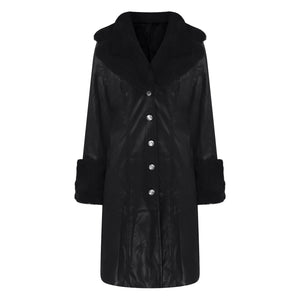 Lapel Long Coat Fur Collar Temperament Zipper Women PU Jacket