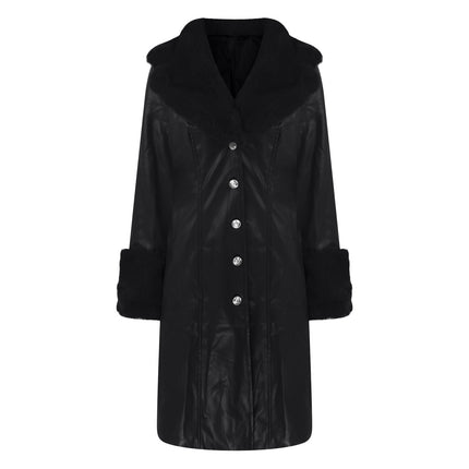 Lapel Long Coat Fur Collar Temperament Zipper Women PU Jacket