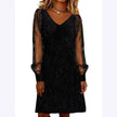 Elegant Women Dress V Neck Shiny And Glowing Mesh Sleeve Mini Dresses For Women Autumn Winter Party Dress Black Evening Dress