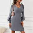 V-neck Waist Closing Dress Warm Temperament Women