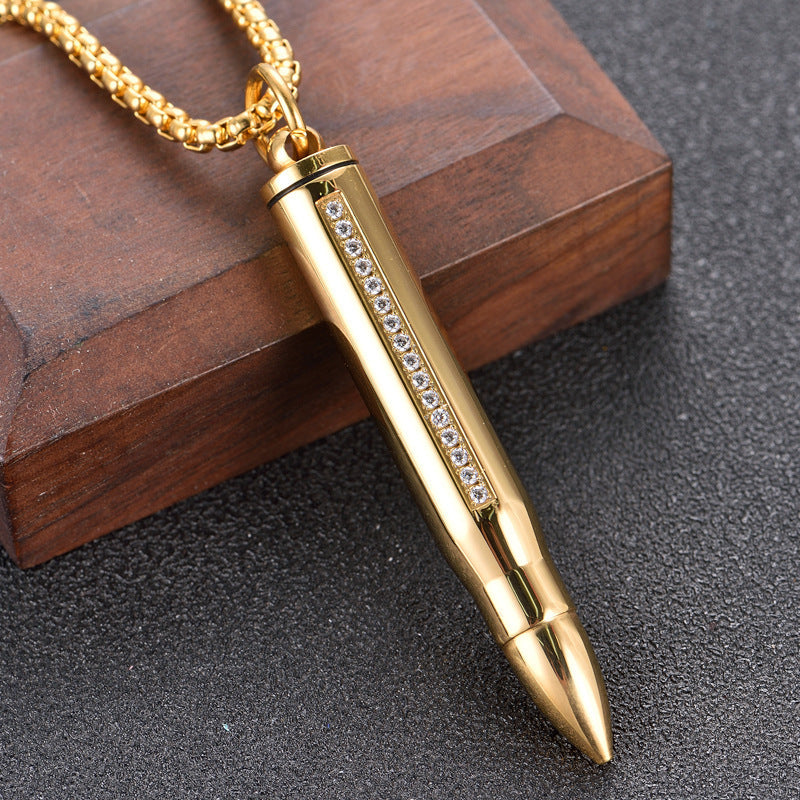 Ornament Diamond Bullet Pendant Stainless Steel Perfume Bottle Can Be Unscrewed