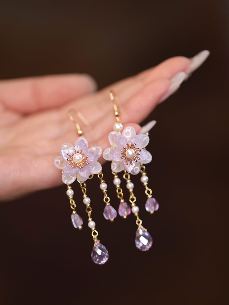 Hanfu Accessories Tassel Long Earrings Flowers