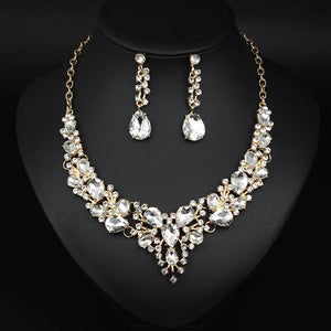 Water Drop Women's Alloy Bridal Necklace Two-piece Earrings Set
