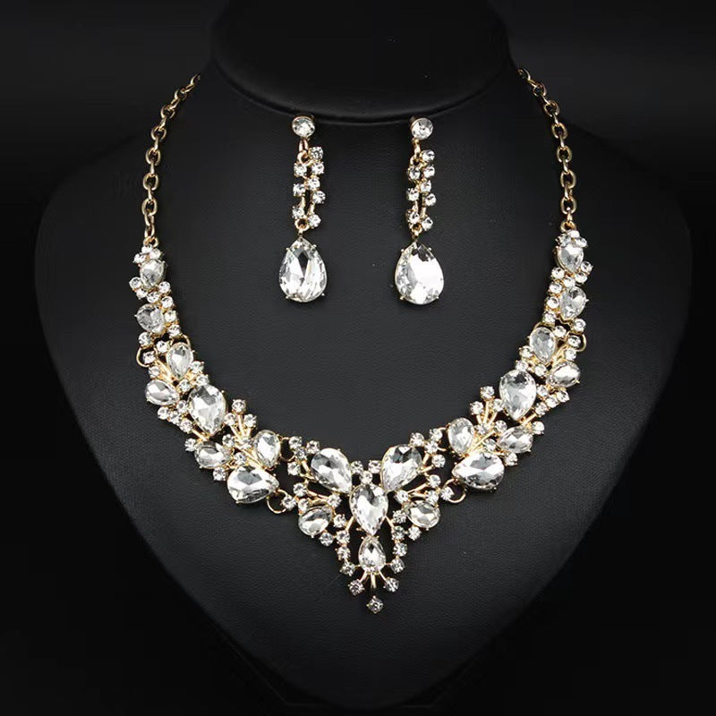 Water Drop Women's Alloy Bridal Necklace Two-piece Earrings Set