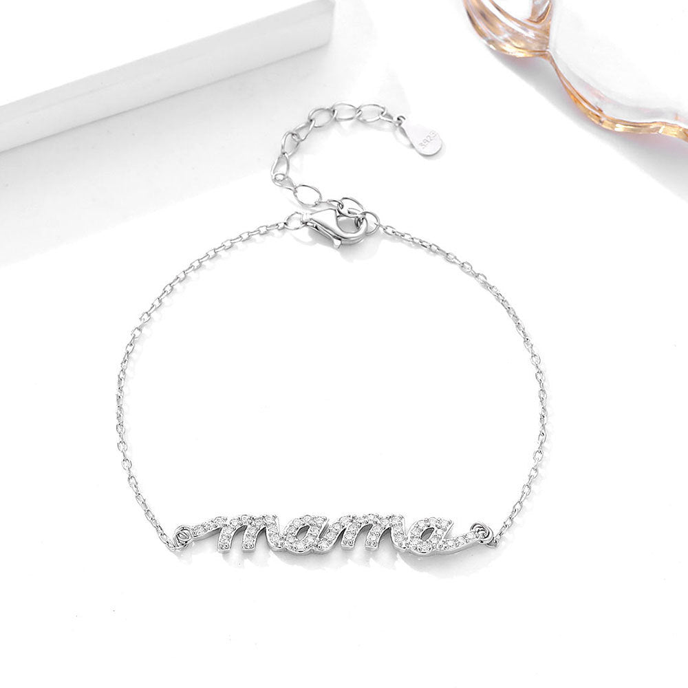S925 Sterling Silver Diamond Letters Mama Bracelet