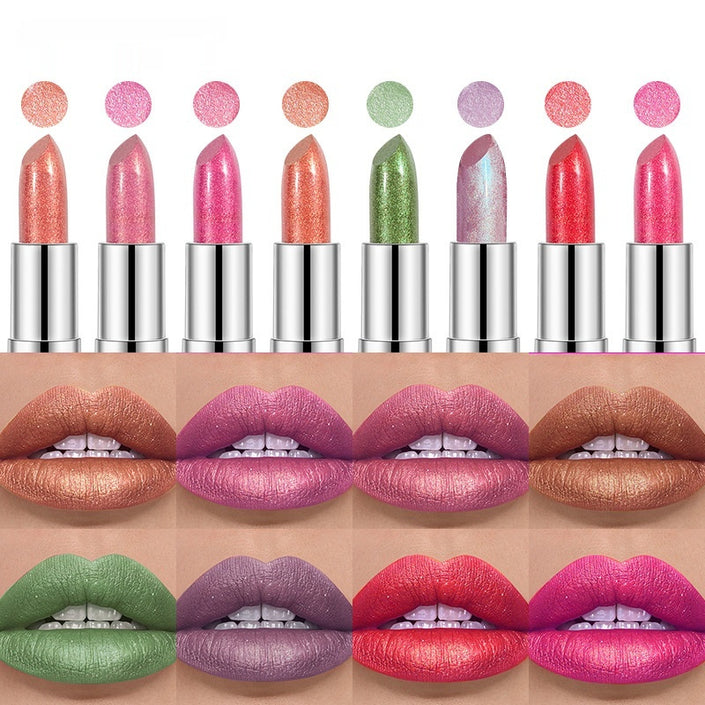 Pearlescent Color Thin And Glittering Lipstick Moisturizing