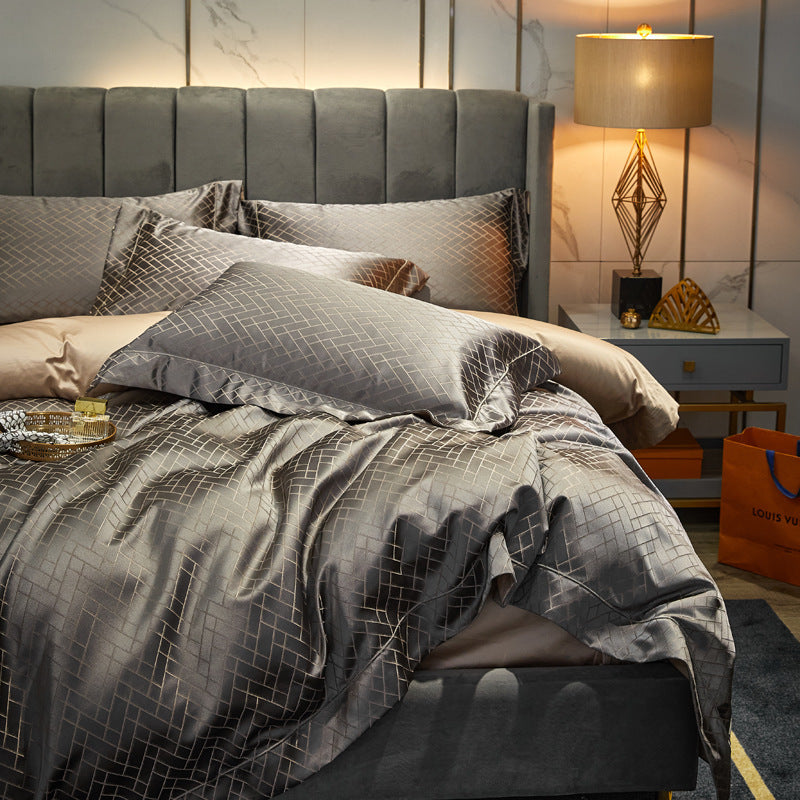 Luxury 140 High-end Brocade Four-piece Jacquard Beddings Cotton Satin Quilt Cover Bed Sheet Quilt 18 Bedding