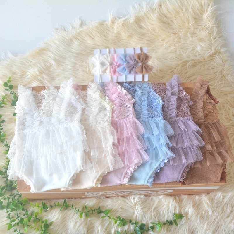 Lace Pleated Jumpsuit Newborn Baby Photography Suit