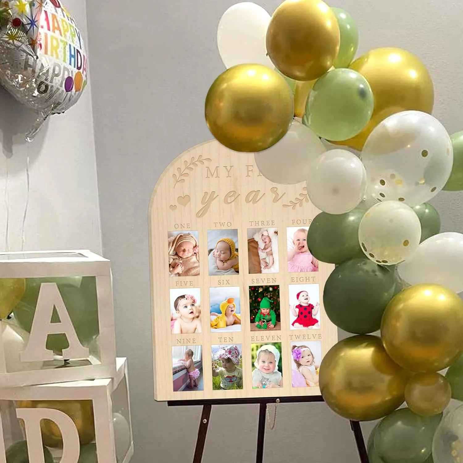 Newborn First Year Milestone Photo Frame Wooden