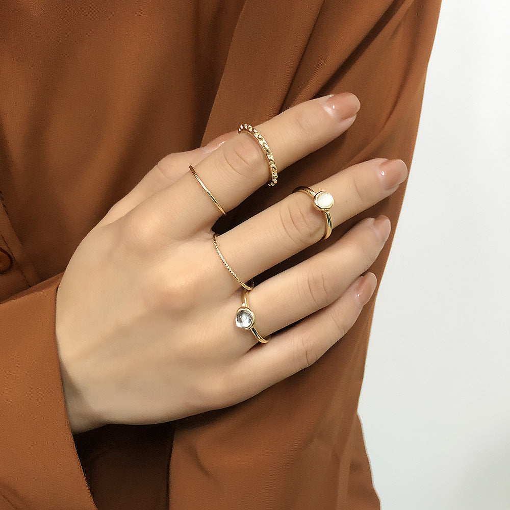 Alpcamers Colorful Stone Metalic Finger Rings Joint Combination Rings