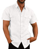 Men's Button Short Sleeve Shirt Summer Casual Double Pocket Wide Collar Beach Shirt Summer