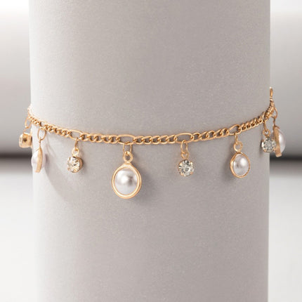 Shiny Zircon Tassel Pearl Anklet European And American Simple Beach Foot Ornaments