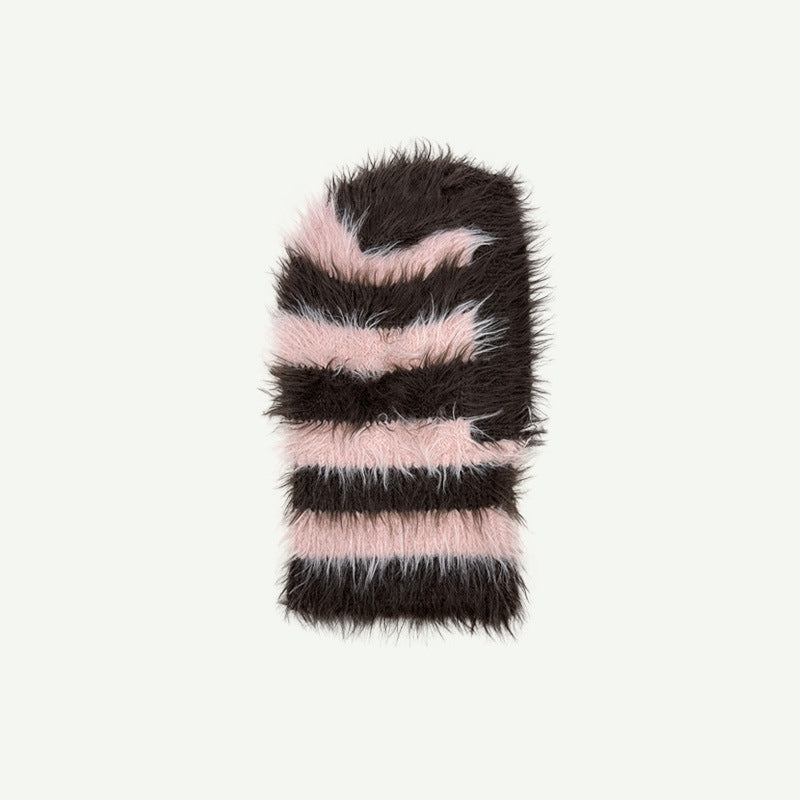 Original Design Non-mainstream Style Striped Mink-like Knitted Hat