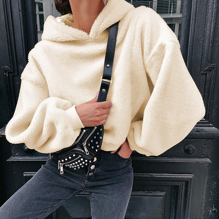 Solid color fur hooded loose coat