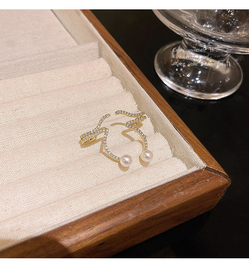 Sterling Silver Needle Micro-inlaid Exquisite Snake-shaped Ear Clip Stud Earrings