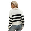 Cotton Knitted Top Women Loose Striped Contrast Color Pullover