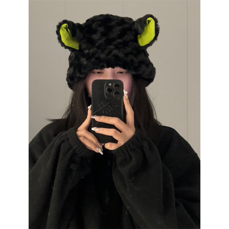 Dark Lamb Plush Cute Warm Pot Hat Winter Keep Warm