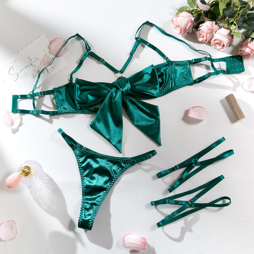 Underwear Steel Ring Cutout Topless Color Three-piece Set