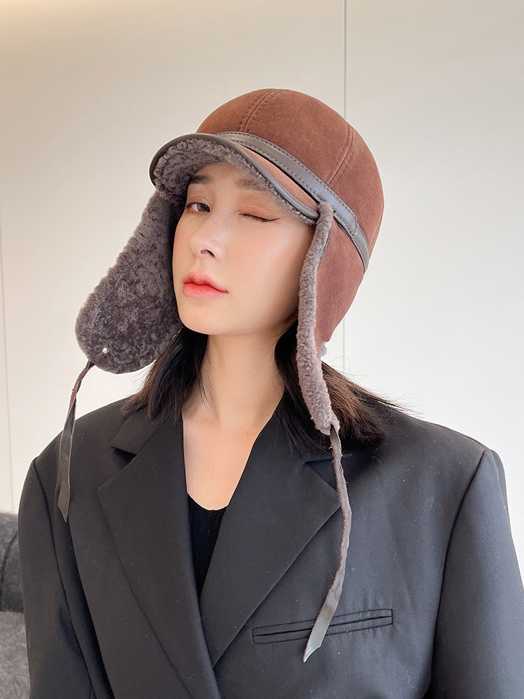 Fur Integrated Winter Thickened Earflaps Leather Hat