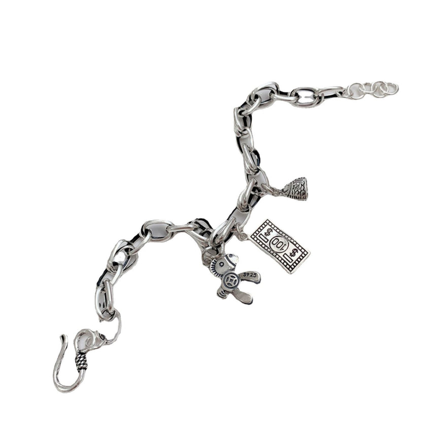 925 Sterling Silver Vintage Bracelet Women's Ins Chic Pony Coin Bracelet