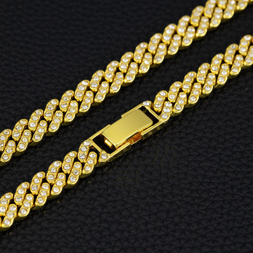 9mm Cuban Link Chain Alloy Single Row Drill Men's Necklace