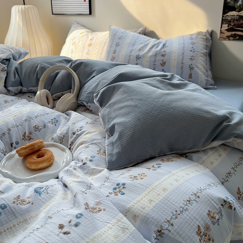 Washed Cotton Printed Four-piece Bedding Set