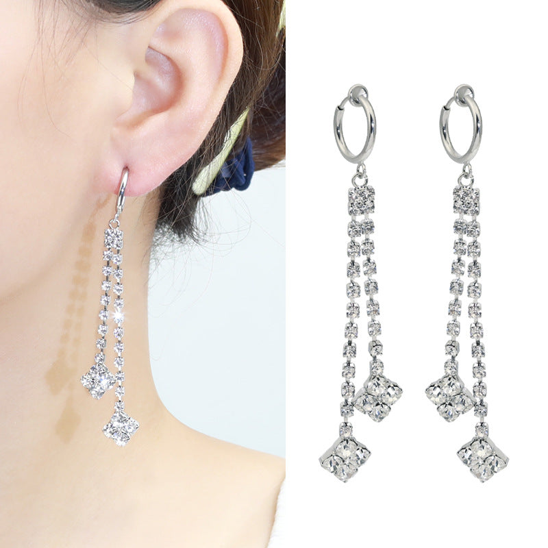 Diamond  High-grade Earrings Niche Personality Long Fringe