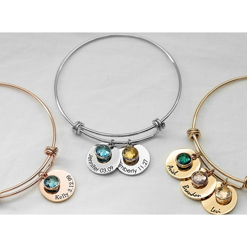 Twelfth Birthday Stone Round Piece Retractable Bracelet