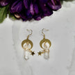 Natural Irregular Crystal Moon Star Earrings