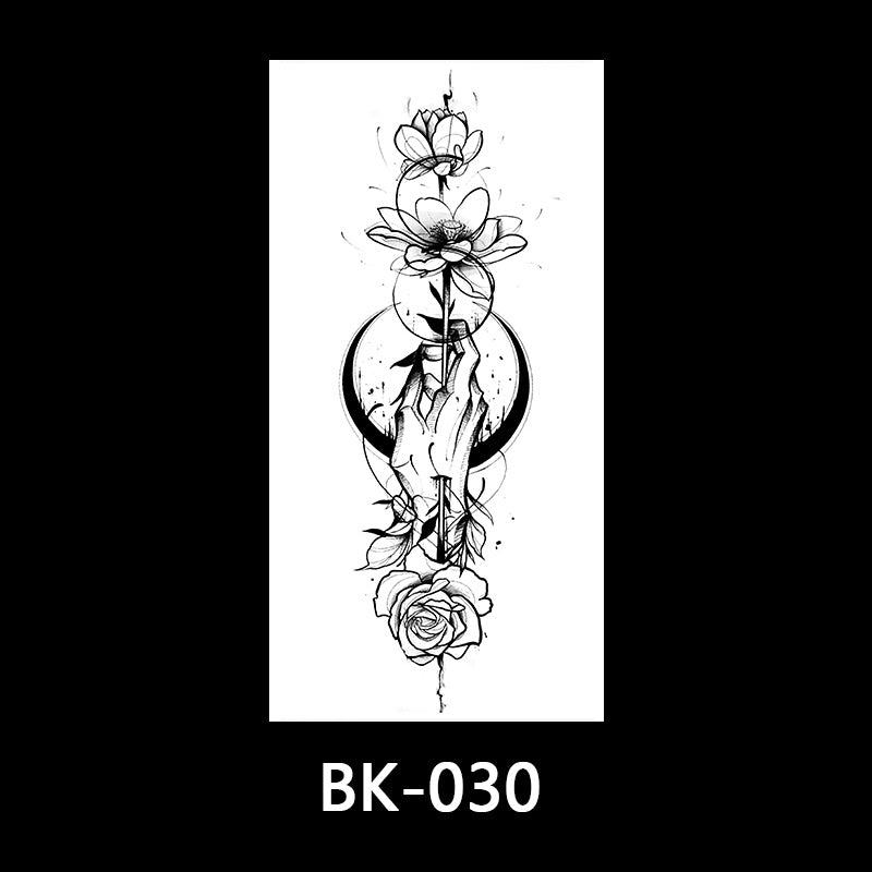 Black and white sketch flower tattoo stickers